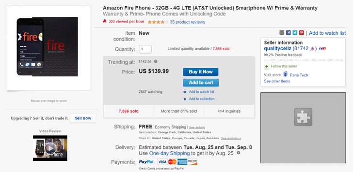 Fotografía - [Alerta Trato] El Amazonas Fuego teléfono es $ 139.99 Para 32GB, $ 159.99 Por 64GB en eBay con un año del primer y envío gratuito